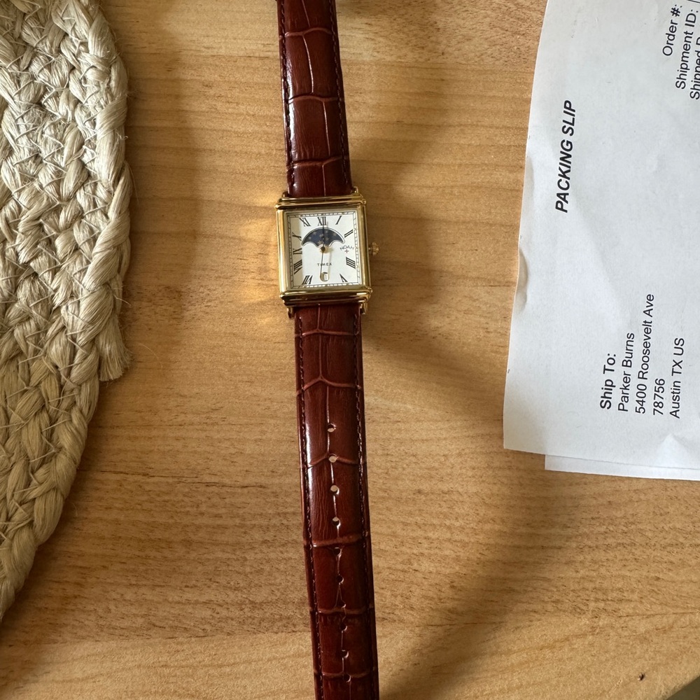 Noah x Timex Moonphase Gold Watch with Brown Leather Strap - Picture 2 of 5
